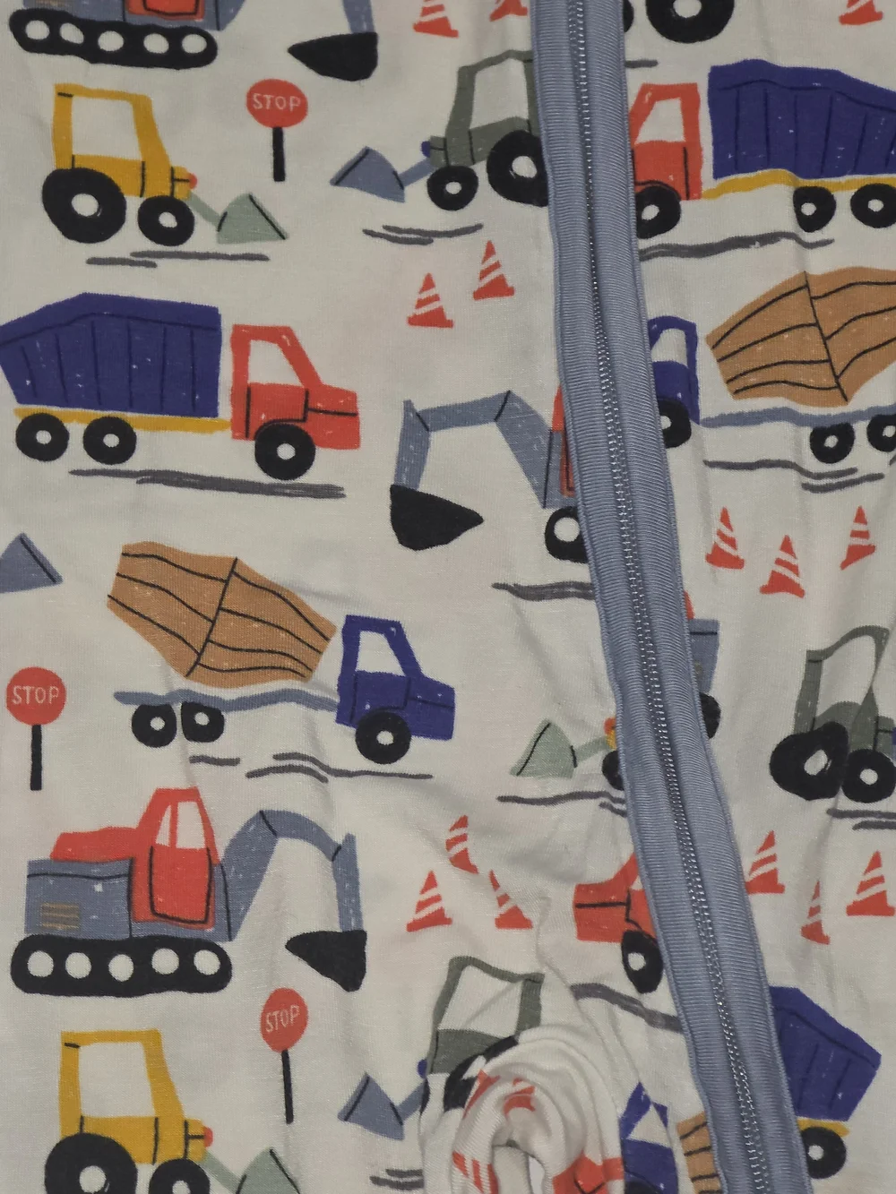 Little Sleepies Construction Truck Print One-Piece Footie with Blue Trim 6-12 Mo